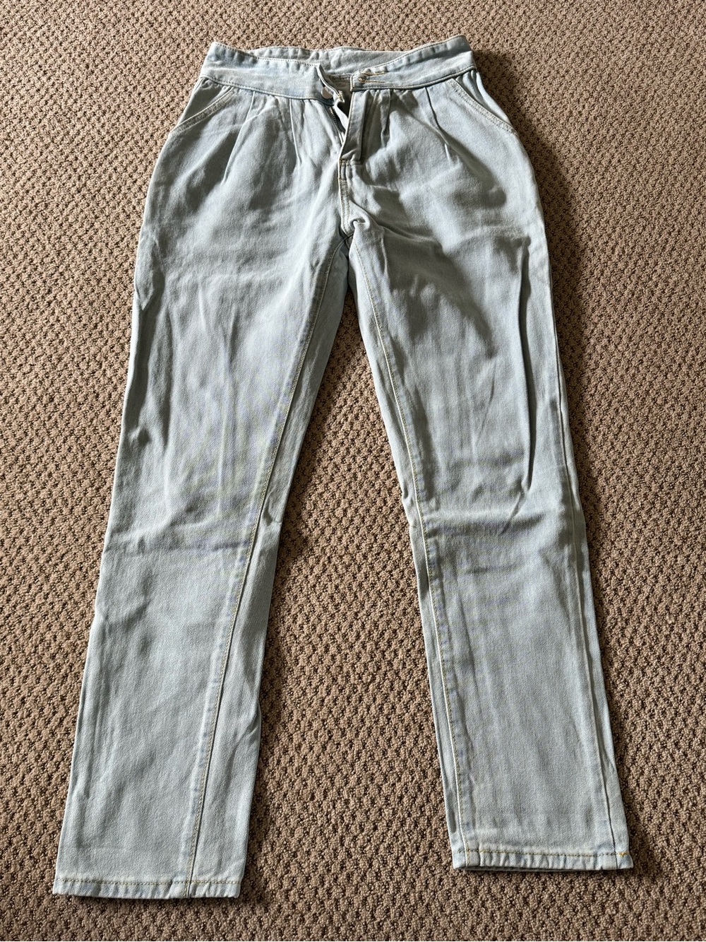 Light Wash Denim Drawstring Pants - Pale Blue